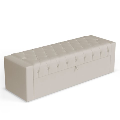 Calçadeira Báu Casal Padrão Atena 140cm Capitonê Suede Bege Claro - Desk Design