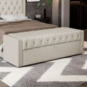 Ver imagem 2 de Calçadeira Báu Casal Padrão Atena 140cm Capitonê Suede Bege Claro - Desk Design