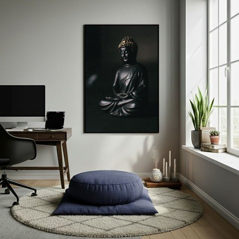 Quadro Decorativo Estátua de Buda 70x50cm Mold Preta