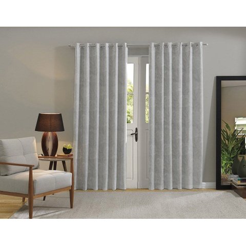 Cortina Jacquard para Sala 400x250 Ótimo Caimento Admirare:silver