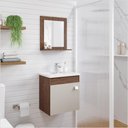Ver imagem 1 de Armário Gabinete e Espelheira P/ Banheiro 1pt Iris 44cm Amêndoa Off White Mgm Móveis
