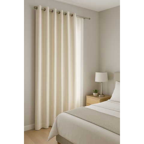 Cortina no Linho Flamê com Forro Microfibra Off no Ilhós de 19mm