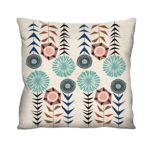 Kit Capa de Almofada Decorativa Floral Azul e Rosa 100% Algodão para Sofá - 45x45cm