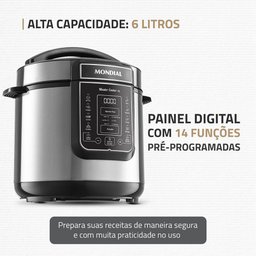 Panela de Pressão Elétrica Digital 6l Mondial Preto/inox 220v Pe-60-6l-i - 8