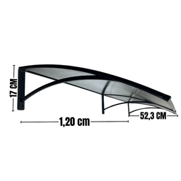 Toldo Policarbonato 1,20 X 0,50m Translucido Preto com Kit - 4