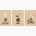 Ver imagem 1 de Kit 3 Quadros Decorativos Infantil - Coelhinhos Radicais NO2 - 30x40 - Moldura Madeira