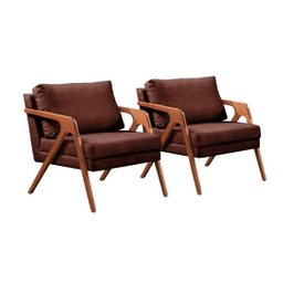 Conjunto 2 Poltrona Mona Luxo Madeira Maciça Tecido Corino:corino Café - 1