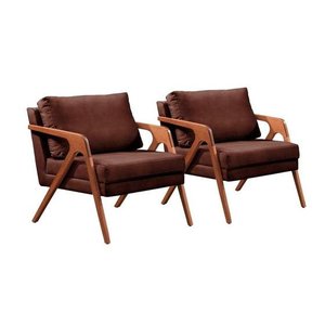Conjunto 2 Poltrona Mona Luxo Madeira Maciça Tecido Corino:corino Café