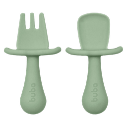 Kit Talheres em Silicone com Escudo Protetor - Verde - Buba Buba Baby - 1