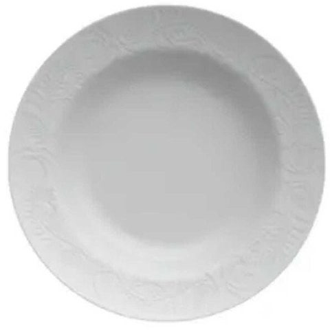 Jogo 6 Pratos Fundo Folk relevo Porcelana Branca Germer