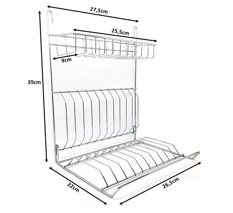 Escorredor de Pratos Suspenso Parede com Porta Tempero Aço Cromado - Mundial Import - 2