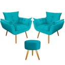 Ver imagem 1 de Conjunto 2 Poltronas Decorativas Opala e 1 Puff Redondo Pés Palito Suede Ulisses Decor:Azul Tiffany