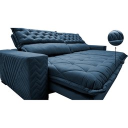 Sofá Retrátil e Reclinável 2.95m Molas Ensacadas Cama inBox Spazus com Bordado 3D Velusoft Azul - 4