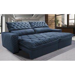 Sofá Retrátil e Reclinável 2.95m Molas Ensacadas Cama inBox Spazus com Bordado 3D Velusoft Azul - 1