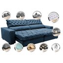 Ver imagem 3 de Sofá Retrátil e Reclinável 2.95m Molas Ensacadas Cama inBox Spazus com Bordado 3D Velusoft Azul