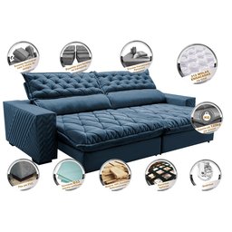 Sofá Retrátil e Reclinável 2.95m Molas Ensacadas Cama inBox Spazus com Bordado 3D Velusoft Azul - 3