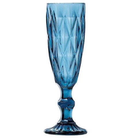 Conjunto 6 Taças de Champanhe Vidro Azul 20cm Zf0074 Btc
