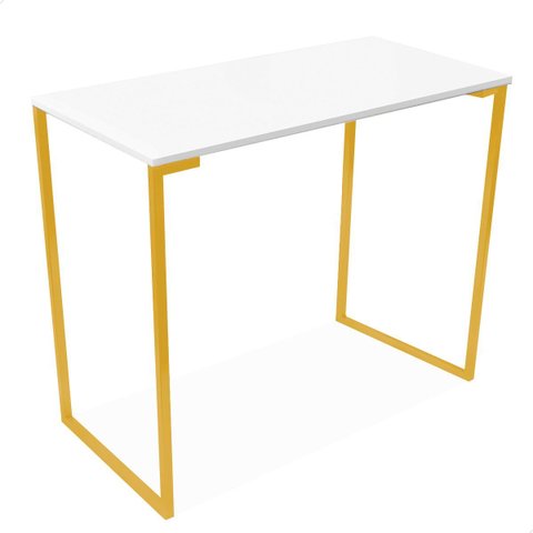 Mesa Escrivaninha Industrial 900 Mm Dourado Tampo Branco