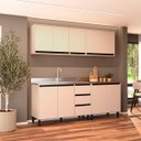 Ver imagem 1 de Cozinha Koya 4 Peças 200x214cm Armários Aéreos Balcões com 3 Gavetas Creme 250028