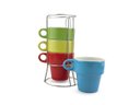 Ver imagem 1 de Conjunto 4 Xícaras p/ Chá e Café 210ml Empilhável Colorida com Suporte em Metal Torre de Canecas