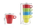 Ver imagem 2 de Conjunto 4 Xícaras p/ Chá e Café 210ml Empilhável Colorida com Suporte em Metal Torre de Canecas