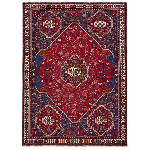 Tapete Persa Feito À Mão Vermelho e Azul Geométrico 287x203cm