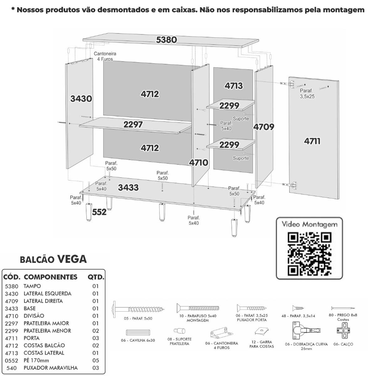 Balcão Organizador Multiuso para Cozinha Compacta 3 Portas - Preto com Freijó - 6