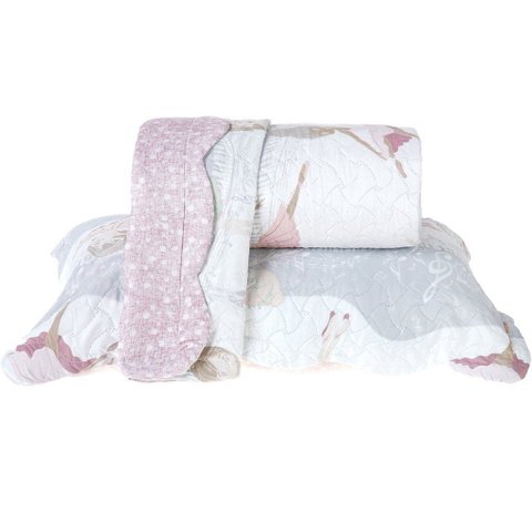 Kit Cobre Leito Rolinho Casal + Porta Travesseiro Toque Macio Ballet