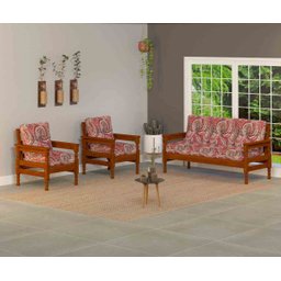 Sofá 3 Lugares e 2 Poltronas Madeira Maciça com Almofadas Mel - 1