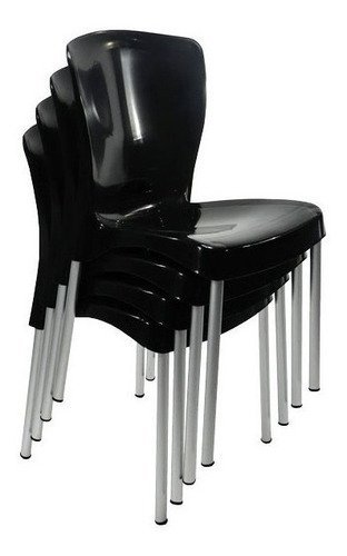 6 Cadeiras Plástico Pés Alumínio Encosto Ergonômico 140 Kg:Preto - 5