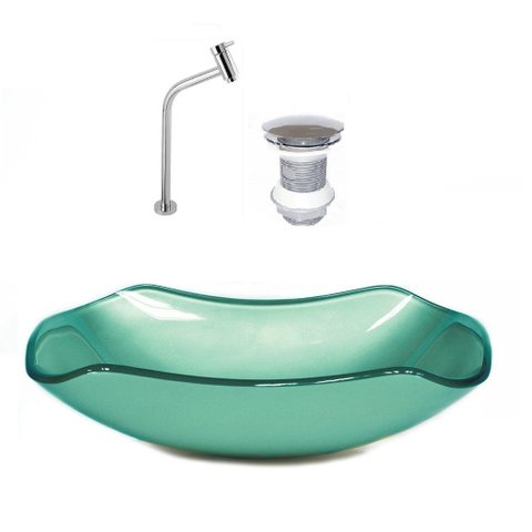 Cuba de Vidro Abaulada 51cm Verde + Valvula + Torneira