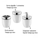 Ver imagem 2 de Kit Banheiro Branco 3 Peças Porta Algodão Escovas Sabonete