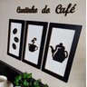 Kit 3 Quadros decorativos Cantinho do Café + Frase relevo 3D:Preto e Branco - 3