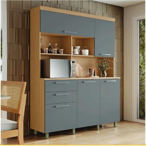 Cozinha 5 Portas 2 Gavetas Nesher Nobreza 160cm 100 Mdf