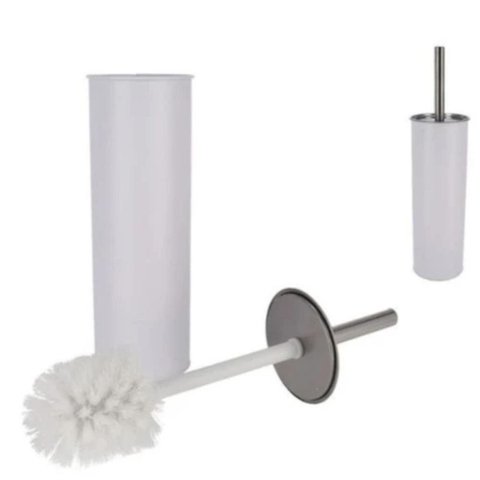 Escova Sanitária Branca Inox Higienização Limpeza Vaso Sanitário Privada com Suporte Luxo