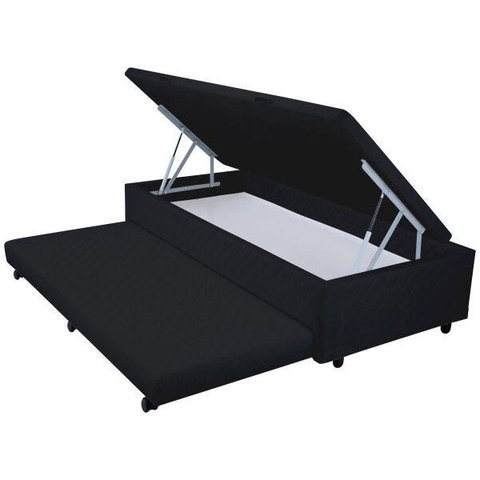 Bicama Box Baú Solteiro Mega Suede Preto 3 em 1 - 078x188
