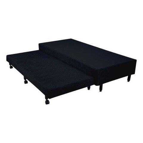 Bicama Box Solteiro Mega Suede Preto com Auxiliar em Espuma - 078x188
