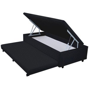 Bicama Box Baú Mega Suede Preto 3 em 1 - 88x188 - Solteiro
