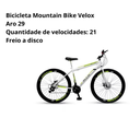 Ver imagem 4 de Bicicleta Mountain Bike Velox Aro 29 Freio Disco 21v Ello Cor:branco/amarelo