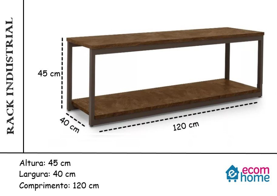 Rack Estilo Industrial Aço e Madeira Sala Marrom Base Preta - 3