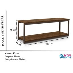 Rack Estilo Industrial Aço e Madeira Sala Marrom Base Preta - 4