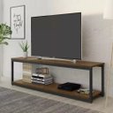 Ver imagem 2 de Rack Estilo Industrial Aço e Madeira Sala Marrom Base Preta