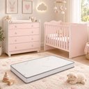 Ver imagem 1 de Kit Quarto de Bebê Doce Sonho com Berço para Mosquiteiro Cômoda com Trocador e Colchão D18 130x60 Mo