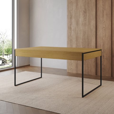 Mesa Jantar Industrial Retangular Canela 137x90cm Filadélfia Base Ferro Preto