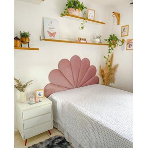 Cabeceira Casal Petalas Luxo Estofada - Veludo Rose - 1,40x60cm