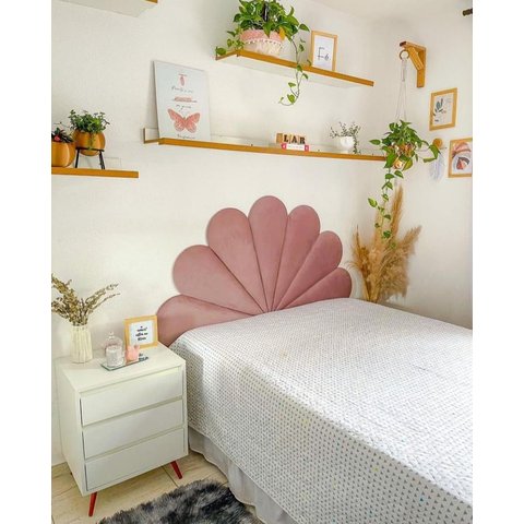 Cabeceira Casal Petalas Luxo Estofada - Veludo Rose - 1,40x60cm