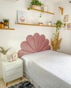 Ver imagem 1 de Cabeceira Casal Petalas Luxo Estofada - Veludo Rose - 1,40x60cm