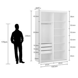 Guarda Roupa Solteiro 2 Portas de Correr MDF 138 cm Lotus Belmax:Branco - 4
