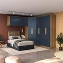 Ver imagem 1 de Guarda Roupa Quarto Modulado Solteiro Adapt 6 Peças Nogueira/Azul Profundo 260cm x 256cm - Kappesberg