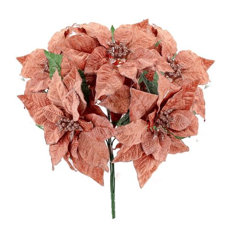 Buquê Natal Bico de Papagaio Lamê Rosê Gold 5 Flores 38cm - Yangzi